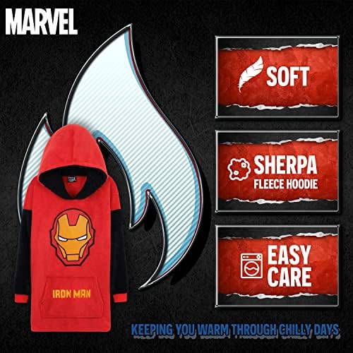 Marvel Oversized Blanket Hoodie Kids Avengers Captain America Iron Man Thor Hulk (Red)