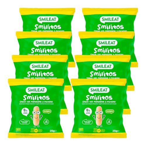 Smileat - Pack de Smilitos Snack - Sabor a Plátano y Manzana - Merienda divertida para peques desde 8 Meses - 8 Bolsas de 25g