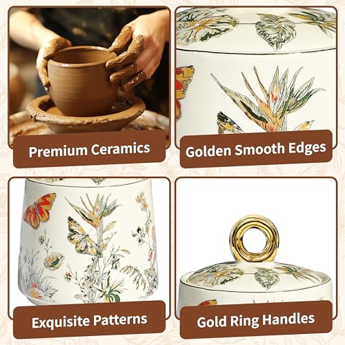 Ceramic Sugar Bowl with Lid and Spoon with Floral Pattern, Gold Trim - 7.5oz Elegant Sugar Jar with Lid and Spoon, Nordic Style for Kitchen, Dining, Cafe, Gift Idea (B) - Image 4