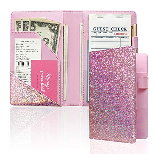 image for Mymazn Holographic Glitter Silver Server Book for Waitress Book Server