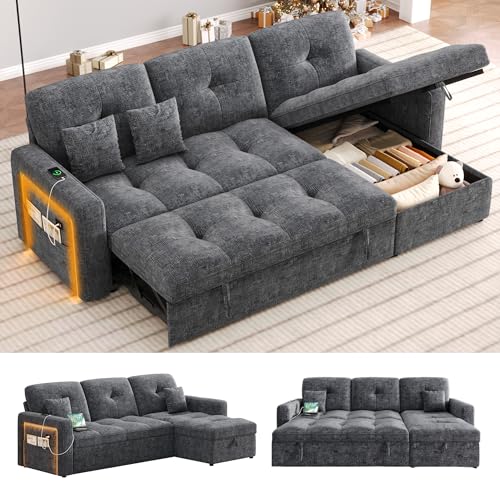 HIFIT LED L-Shaped Convertible Sleeper Sofa Grey
