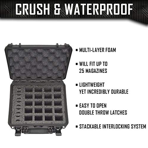 25 Pistol Magazine Hard Case, DORO 0907-6, MyCaseBuilder Custom Foam Insert - Waterproof, Heavy Duty - Tactical Gun/Firearm Ammunition Holder, 10 x 9.6 x 6.5 Inch, Black
