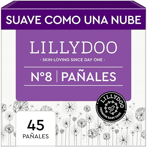 Pañales LILLYDOO delicados con la piel - talla 8 (17+ kg), caja de medio mes (45 unidades), protección contra fugas, suaves, sin perfumes ni lociones y dermatológicamente probados
