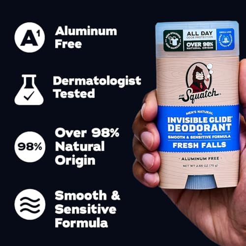Dr. Squatch Invisible Glide Natural Deodorant – Smooth Glide with No Stains – Aluminum Free & Dermatologist-Tested Formula Suits Sensitive Skin – Fresh Falls + Coconut Castaway, 2.65oz (2-Pack) - 4
