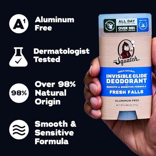 Dr. Squatch Invisible Glide Natural Men’s Deodorant – Smooth Glide, No Stains – Aluminum Free Deodorant Men – Safe for Sensitive Skin – Fresh Falls + Wood Barrel Bourbon – 2.65oz (2-Pack) - Image 5