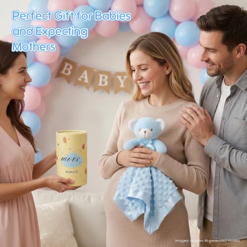 Image of Loveys for Babies, Soft Baby Security Blanket Lovies for Babies, Stuffed Animals Blankie for Newborn Infant with Baby Snuggle Toy, Boys Gilrs Gifts Blue Bear Security Blanket 16 Inch