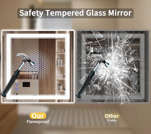Image of 30 inchx30 inch LED Bathroom Mirror with Lights, Anti-Fog, Backlit + Front Lit, Dimmable, Led Vanity Mirror for Wall, Lighted Bathroom Mirror,3 Colors, Shatter-Proof Tempered Glass