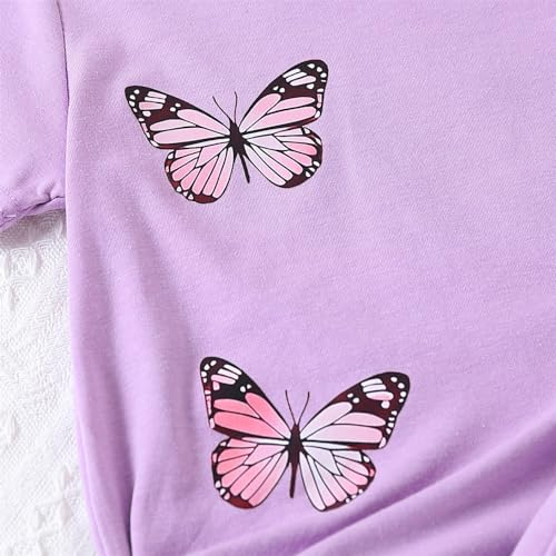 Image of Kid Toddler Girl Butterfly Printed Short Sleeve T-Shirt + Waist Shorts Set 2PC Clothing For Summer