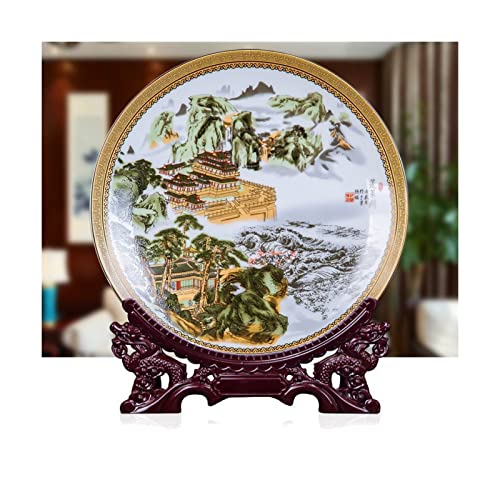 Servierplatten - Chinesische Vintage Dekorative Keramikplatte, 10 &Quot;Landschaftspalast Gemälde Ornamentplatte Mit Drachenförmigem Displayständer, Kunstdekor Für Zu Hause Wohnzimmer, Platte Cover
