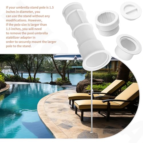 US105 Umbrella Stand with Sleeve and Center Cap, 7 1/2\" Stand with Sleeve, for Umbrellas, Volleyball Poles and Tiki Torches, 1 1/2\" - 1 3/4\" Hole Can be Installed on Floor, Step or Deck - White