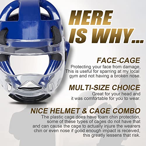 Tutoing Kids Adults Taekwondo Karate Sparring Headgear With Removable Face Shield, Martial Arts Mma Soft Helmet For Traning Kickboxing Muay Thai Boxing Taekwondo Sparring Gear (Large, Blue) #TOP1