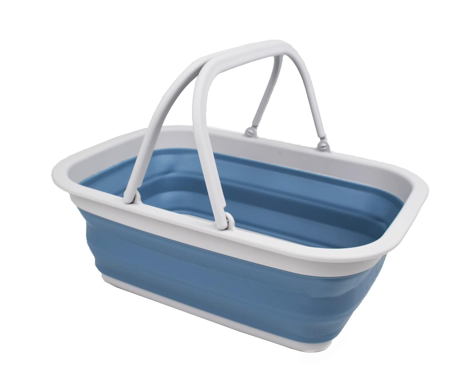 SAMMART 9.2L Collapsible Tub with Handle - Portable Outdoor Picnic Basket/Crater - Foldable Shopping Bag - Space Saving Storage Container… (Grey/Steel Blue)