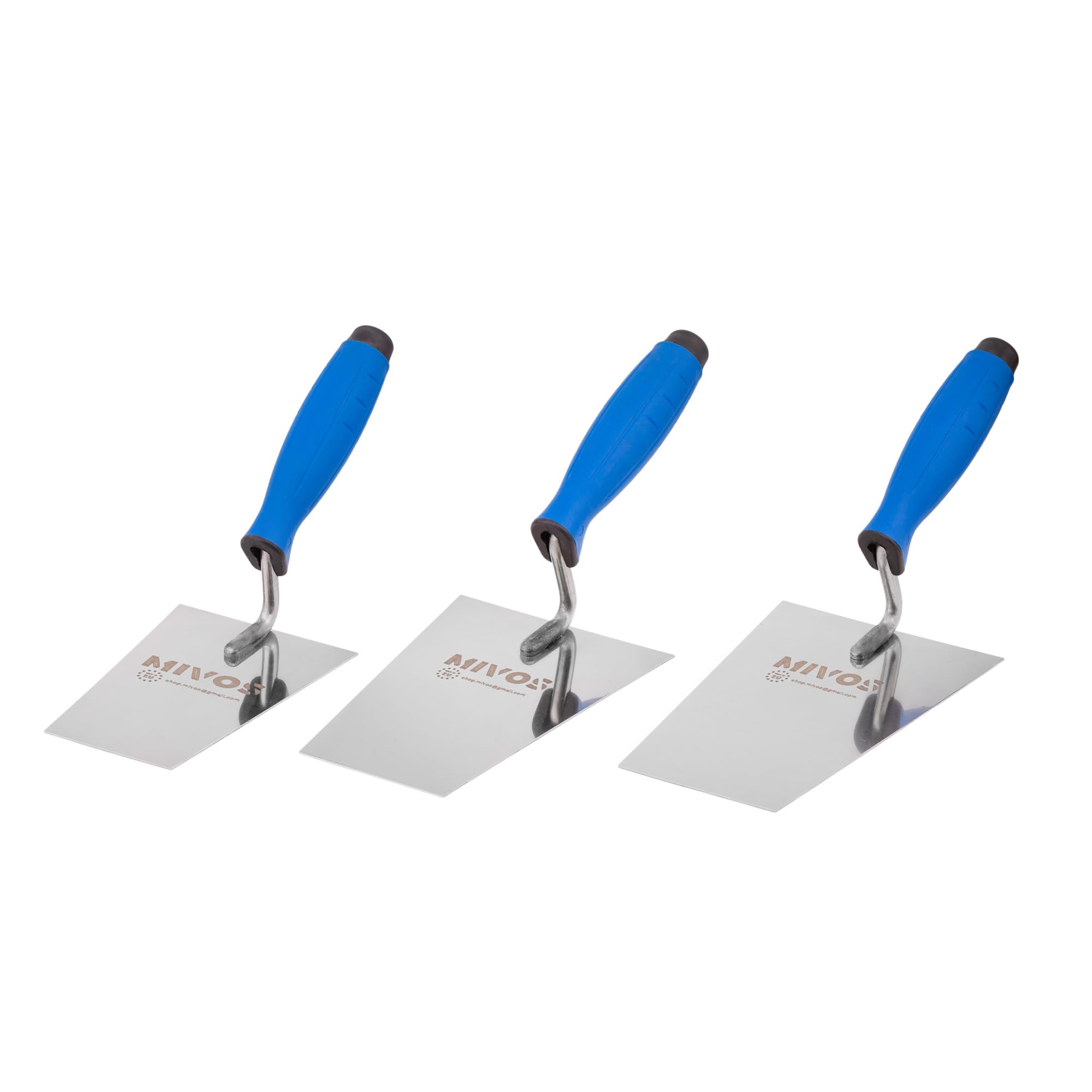 Mivos Juego de 3 Palas Trapezoidales de Acero Inoxidable – Paletas de Albañil y Estufa con Mango de Goma
