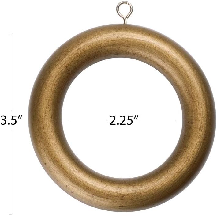 Drapery Curtain Wood Ring for 2 Inch Drapery Rod Gold Color Set of 5