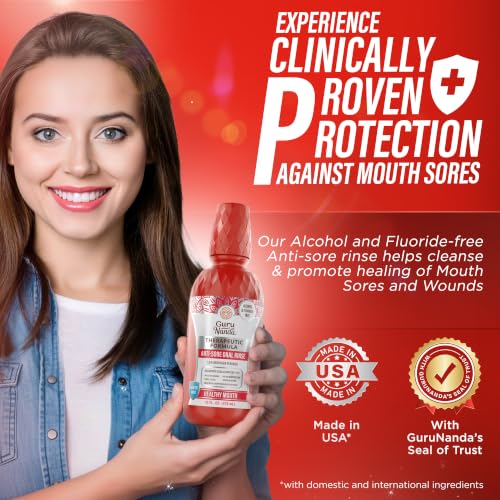 Image of GuruNanda Anti Sore Alcohol Free Mouthwash, Winter Mint, 16 oz | 1.5% Hydrogen Peroxide Mouth Wash|Braces Irritation, Oral Cuts & Gum Discomfort|Dentist Recommended Therapeutic Oral Rinse