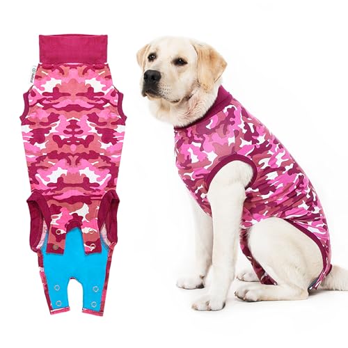 Suitical Recovery Suit for Dogs | Spay and Neutering Dog Surgery Recovery Suit for Male or Female | Soft Fabric for Skin Conditions | M+ | Neck to Tail 24.0-28.3 | Pink Camouflage