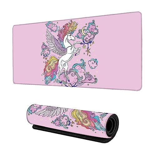 ZTHLL Desk Mat,Unicorn Horse Pink Gaming Mouse Pad,XXL Extended Mouse Pad Mat for Office,Computer,Keyboard with Non-Slip Base Stitched Eges Mousepad 35''×15.7''×0.12''
