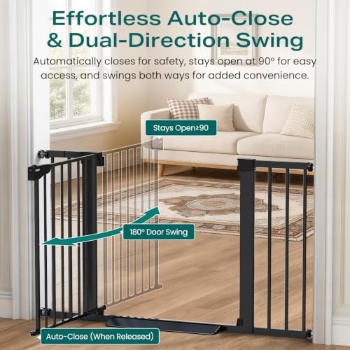 Cumbor 30-46" Baby Gate for Stairs, Auto Close Dog Gate for the House Black | Easy Install Pressure Mounted Pet Gates for Doorway, Dual Lock Indoor Safety Gate for Baby & Dog, Mom's Choice Awards Winner - Image 4