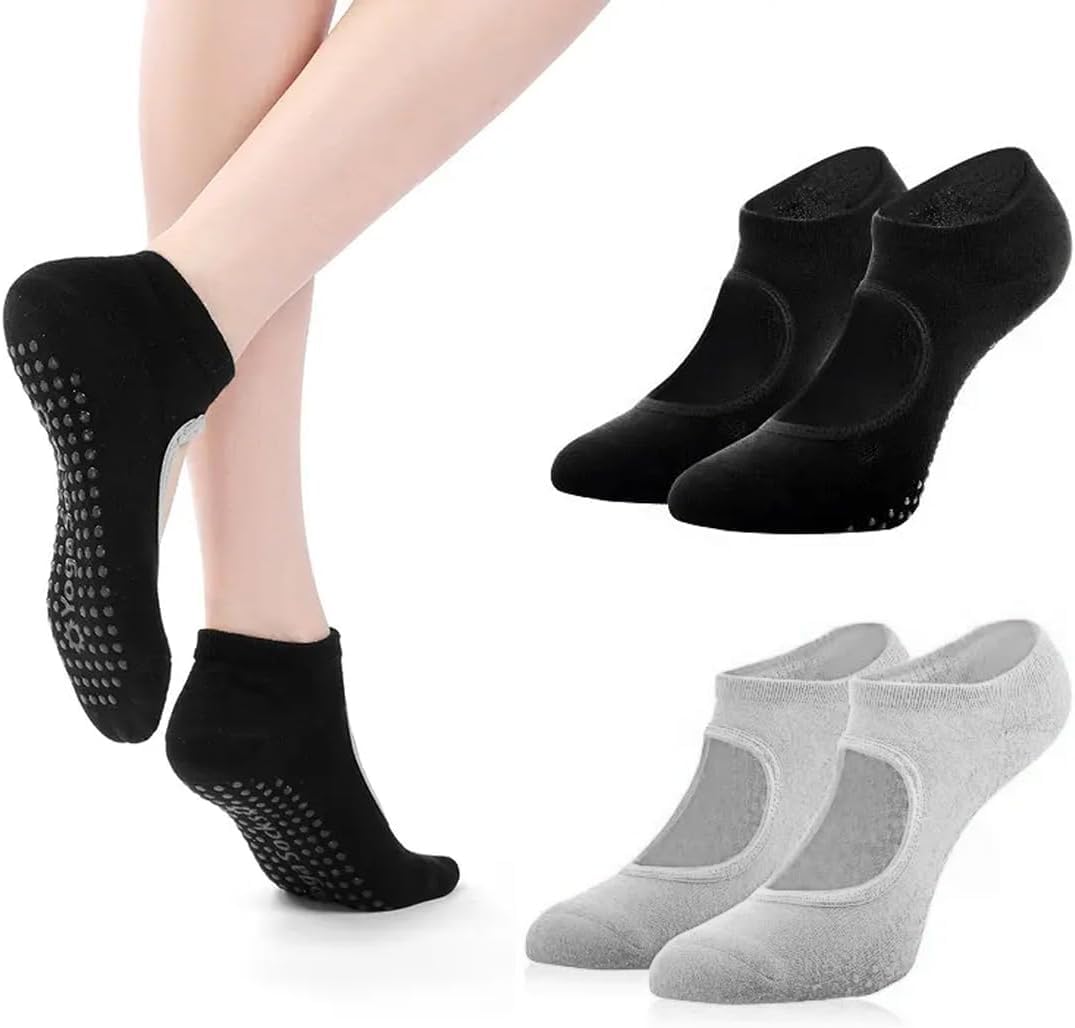 Marrone Cotton Yoga Socks Sport Fitness Ankle Grip Gym No-Slip Socks, Womens Sport Gym Yoga Socks for Pilates, Barre, Ballet, Barefoot Workout 4
