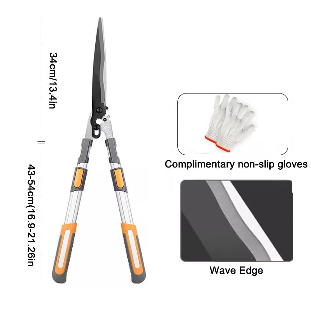 Chowane nożyce do żywopłotu, dwustronne proste ostrze, chowane od 44 cm do 55 cm, lekkie nożyce ogrodowe do przycinania grzbietów (dźwignia trójpunktowa)