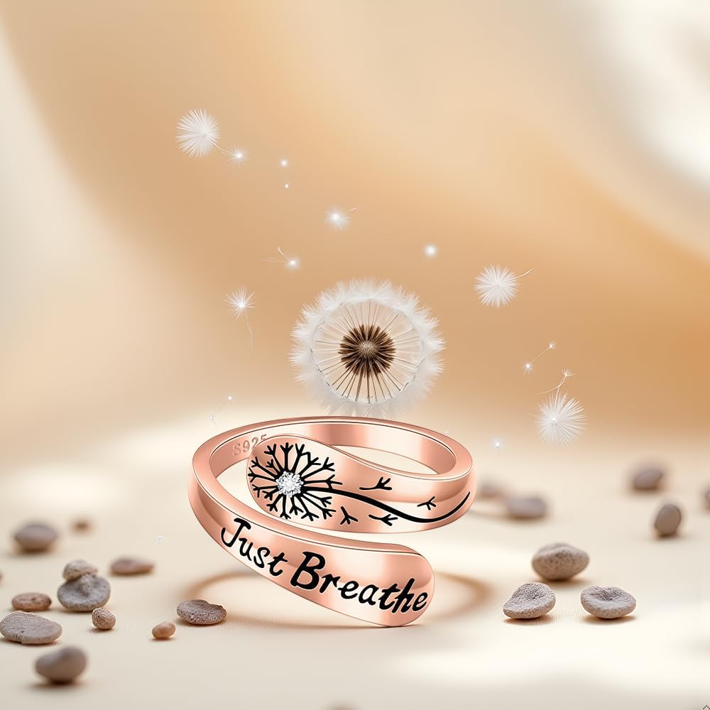 Just Breathe Rings for Women Hope Ring Adjustable Spoon Sterling Silver Dandelion Inspirational Encouragement Mothers Day Gifts - Image 6