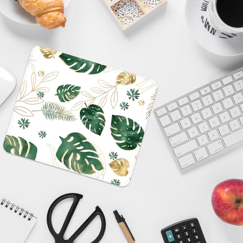 Image of FROGIGO Mouse Pad with Stitched Edges - Tropical Leaf Mousepad for Women, 9.25 x 7.75 inch Washable Square Desk Pad, Non-Slip Rubber Base, Office Home Laptop Accessories - Golden Monstera