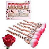 Makeup Brushes Set, Flower Makeup Brushes Unique Professional Kabuki Rose Brushes Foundation Blending Contour Cream Cosmetic Kit For foundation, loose powder, blush, shade (Rose Gold)