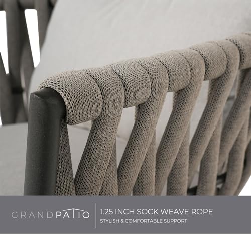 Grand patio Swivel Rope Wicker Chairs Set of 2, Patio Dining Chairs with Cushions, Wicker Armchairs Frame, Outdoor Modern Style for Backyard, Balcony, Quinn, Light Gray Brown - Image 3