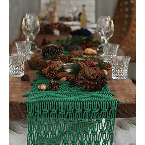 Macrame Table Runners Green Boho Wedding Decor Kitchen Dining Bed Runner,13.8"x 118" Cover