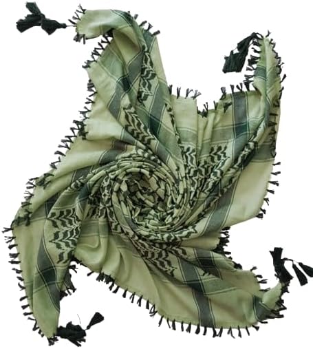 Retro Seventy2 Light Green and Black Palestinian Shemagh Scarf with Tassels Arab Keffiyeh Desert Head Neck Wrap Unisex
