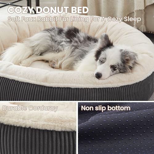 Image of 45 inches Donut Dog Bed for Extra Large Dogs,Calming Round Pet Bed with Removable & Washable Cover, Plush Faux Fur & Corduroy, Fits up to 100 lbs Pets(Dark Grey,XL)