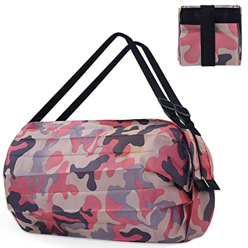Glunks Large Grocery Bags Reusable Shopping Bags Foldable, Travel Tote Bag, Sports Gym Bag, Lightweight Weekender Bag, Camouflage Pink #TOP29
