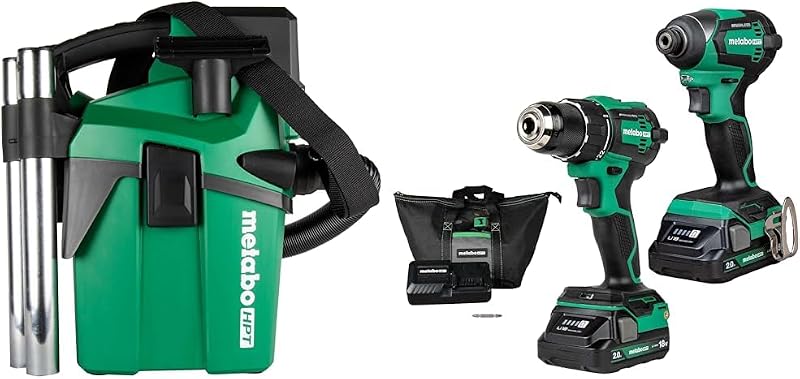 Bundle of Metabo HPT 18V MultiVolt™ 1.6 Gallon Compact Wet/Dry Vacuum | Tool Only - No Battery | RP18DAQ4 + Metabo HPT 18V MultiVolt™ Cordless Driver Drill & Impact Driver Combo Kit | KC18DEXQB