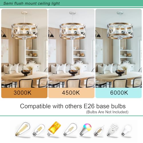 SHIANDAR Silver Farmhouse Chandelier Light Fixture, 4-Light Kitchen Lighting Fixture Ceiling Mount, Rustic Round Ceiling Hanging Kitchen Island Lighting for Dining Room Bedroomxture by SHIANDAR - Image 5