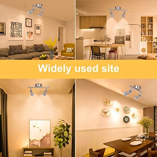LED Ceiling Light Rotatable 3000K Warm White, Hansang 2 Way Spot Lights Ceiling Silver Flexibly Rotatable Light Head, 2 Way Ceiling Spotlight Fitting for Kitchen, 2 GU10 LED Bulbs Include