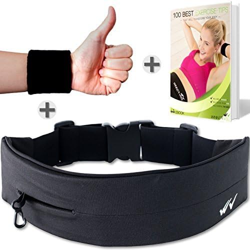 Winner Vibe Running Belt with Extra Large Pocket to fit iPhone X, 8 Plus, Samsung 8 Plus | Fitness, Jogging Belt for a Hands Free Workout | Elastic Unisex Waist Pack with Phone Holder