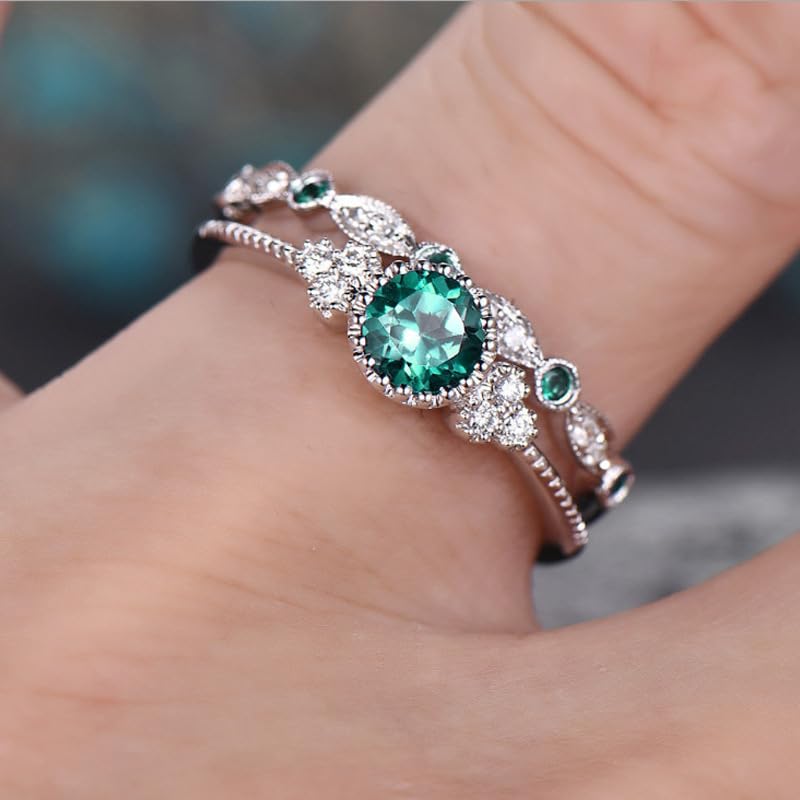 Emerald Cut Engagement Ring Fashion 2PCS 925 Sterling Silver