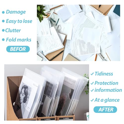Image of CYEAH 50 Pcs Scrapbook Paper Storage with Buckle Design, 12 x 12 Inch Clear Scrapbook Paper Organizer with 60 Pcs Sticky Index Tabs, Plastic Papers Holder for Holding Scrapbooks Vinyl Files Photo
