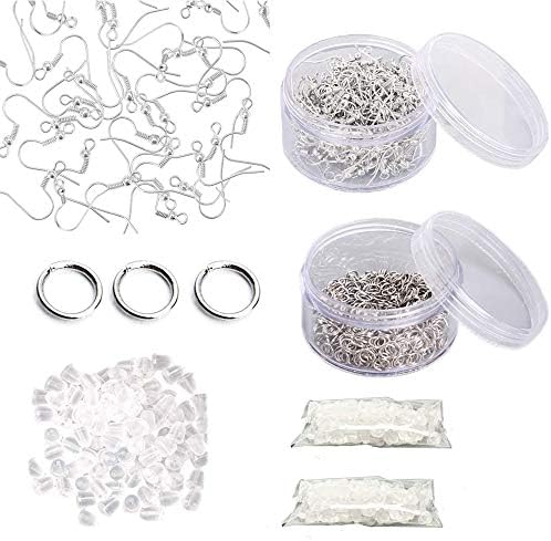 200pcs Hypoallergenic Earring Hooks Making Supplies Kit with 400pcs Open Jump Rings,200pcs Earring Backs for DIY Jewelry Making Findings and Earring Repair
