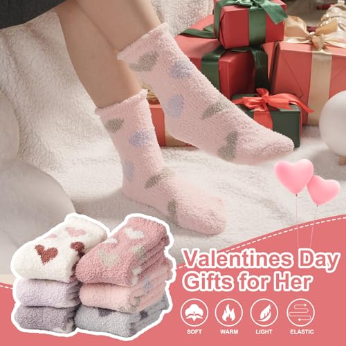 Image of Toes Home Fuzzy Socks for Women, 6 Pairs Cozy Winter Fluffy Slipper Socks | Ultra Soft Thick Warm Fabric, Comfortable Indoor Home Socks, Fluffy Holiday Gifts for Ladies, Ideal for Lounging or Sleeping