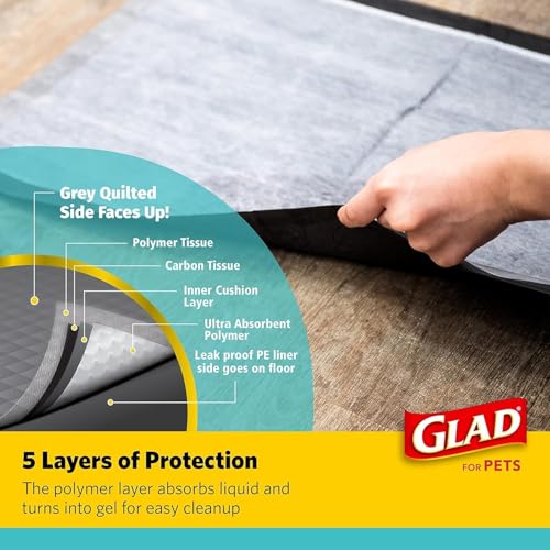 Image of Glad for Pets Black Charcoal Puppy Pads, 120 Count, 17.5 x 23.5 Inch, Charcoal Odor Neutralizing, Super Absorbent, Leak-Resistant Edges, Pheromone Attractant, Disposable - 2 Pack