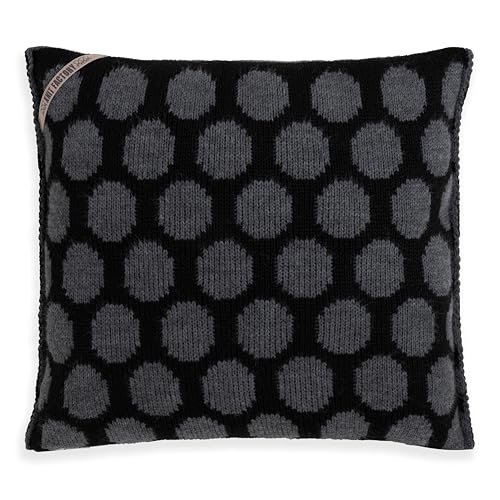 KNIT FACTORY - Cody Zierkissen - Quadratische Sofa Kissen - Schwarz/Anthrazit - Dekokissen mit Punkt-Muster - Couchkissen 50x50 cm - Kissenbezug mit Füllung und Bezug