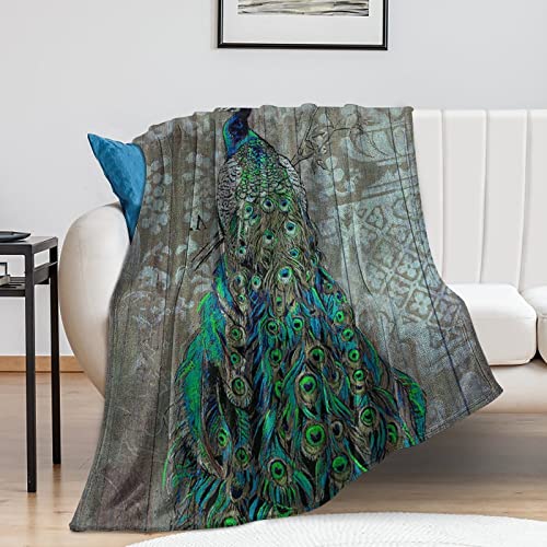 Couverture plaid flanelle paon 152x203 cm réversible lit