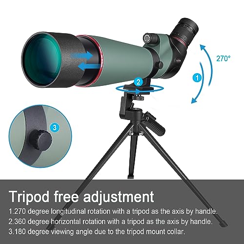 JoyDate 20-60x80 Spotting Scopes for Target Shooting, BAK4 Waterproof Spotting Scope for Bird Watching Wildlife Viewing Hiking Camping, HD Spotter Scope with Tripod Smartphone Holder and Carrying Bag - Thumbnail 5