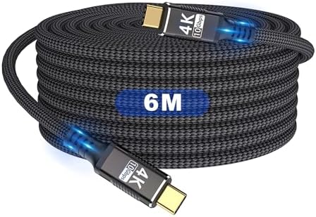 Long Usbc to Usbc 20FT Cable Compatible With Thunderbolt 3,Usb C 3.1 Gen 1 Cable 10Gbps Data Transfer,4K@60Hz/2K@120Hz Video Output Monitor Cord,Type-C Nylon Braided PD3.0 100W Fast Charging.