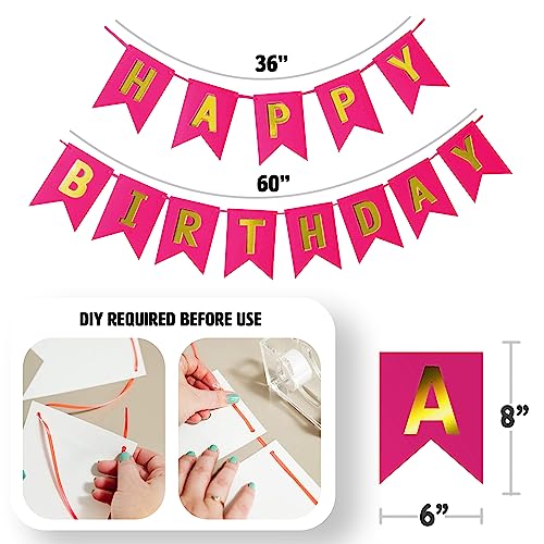 Image of Just Party Set of 60 Pcs - 15 Pink 15 Silver & 15 Purple Metallic Balloons, Pink Happy Birthday Banner, 2 Silver Curtains Theme Backdrop
