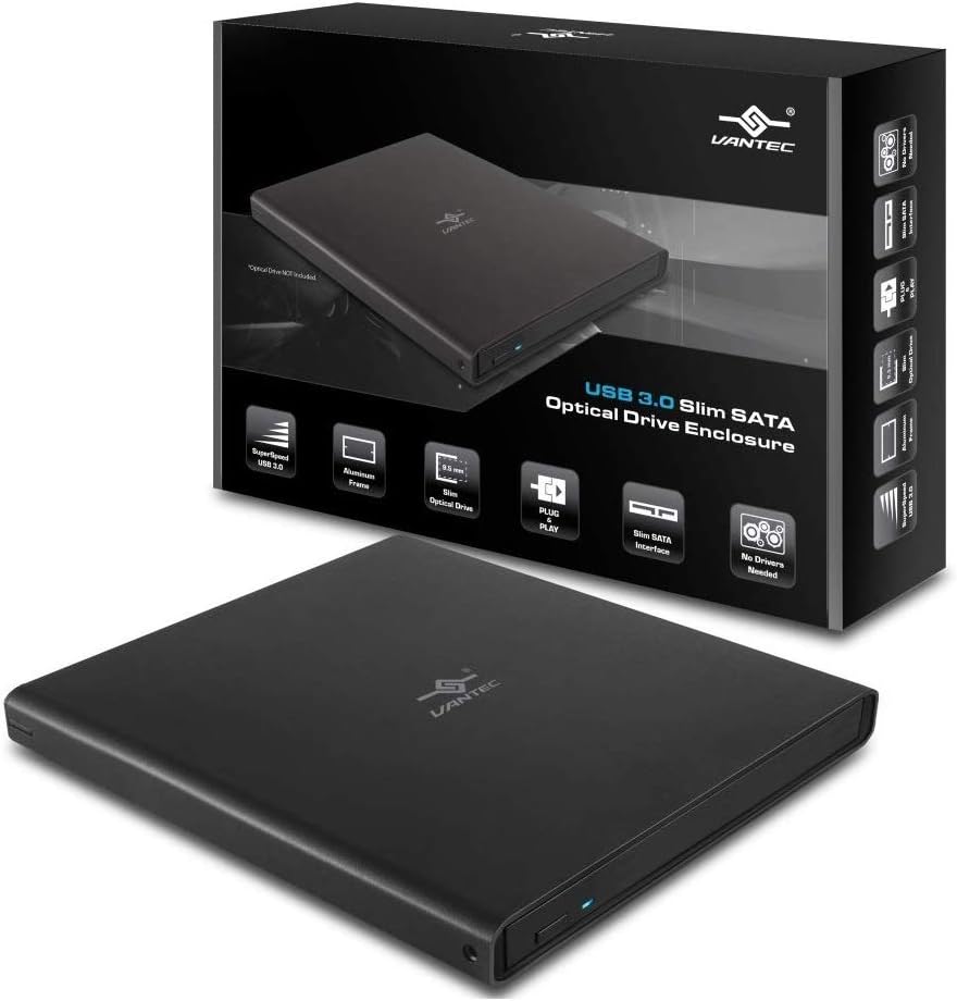 Vantec USB 3.0 Slim SATA Optical Drive Enclosure (NST-510S3-BK), 9.5 mm (Slim)