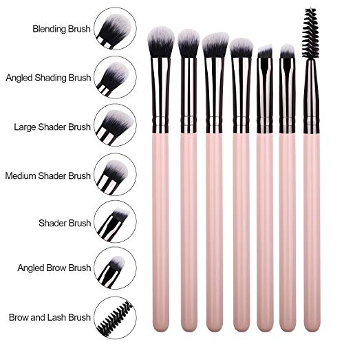 Makeup Eye Brush Set, Essential 7 Pcs Makeup Brushes Eyeshadow Eyeliner Blending Crease Kit, Shader Detailer Definer Eyelash Brush for a Stunning Eye Makeup (Pink)