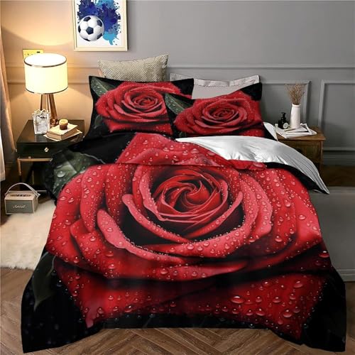Housse de couette roses rouges parure de lit microfibre résistante 220x240 - 6