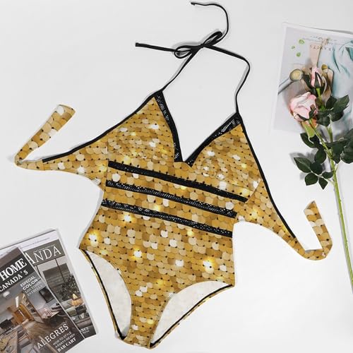 Monokini paillettes d'or luxueux coupe haute couture féminine